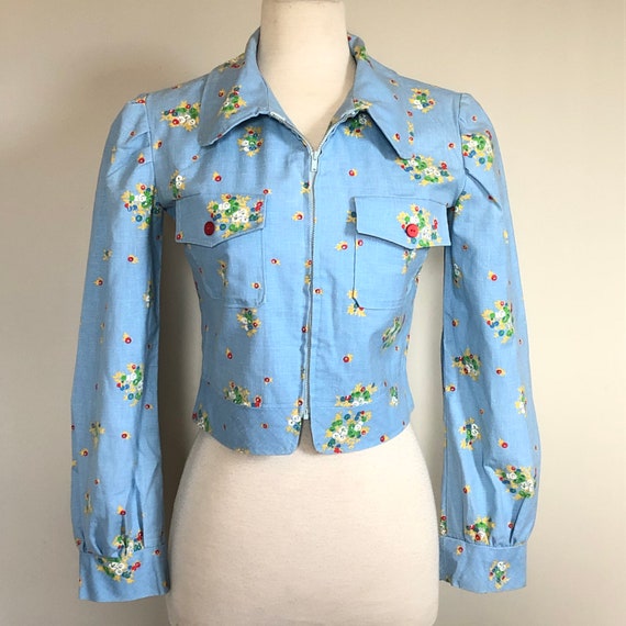 Vintage 70’s does 40’s Floral Printed Denim Chambr