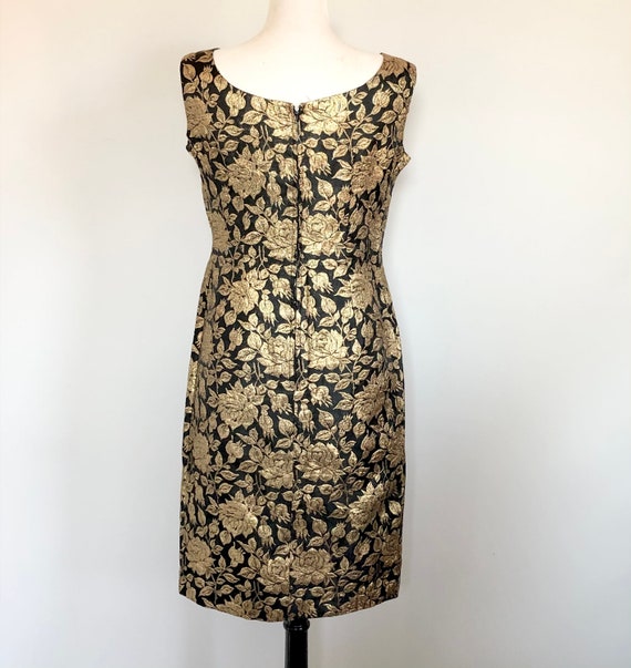Vintage 60’s Gold Floral Brocade Sexy Wiggle Dres… - image 5