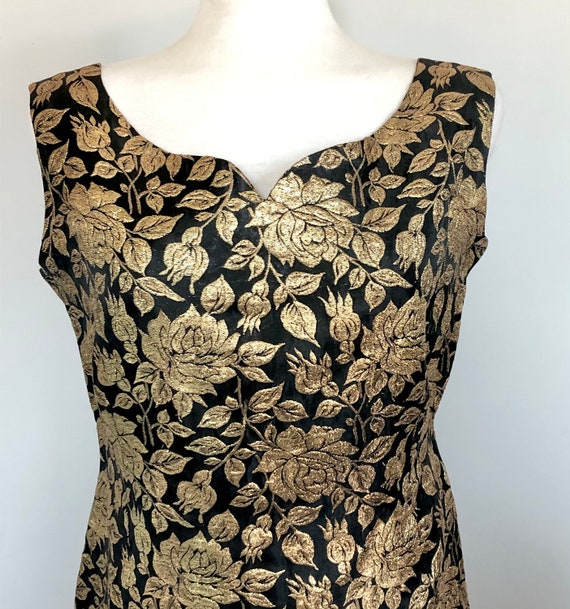 Vintage 60’s Gold Floral Brocade Sexy Wiggle Dres… - image 4