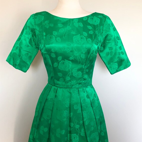 Vintage 1950’s Kelley green floral brocade party … - image 5