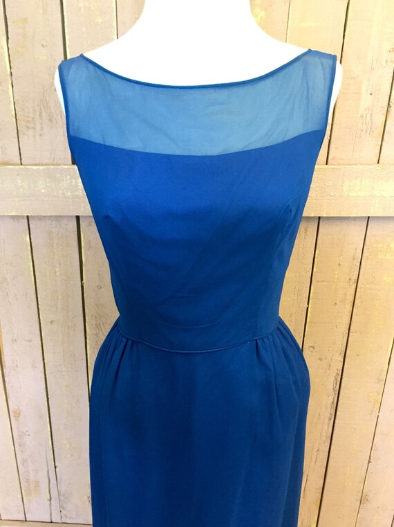 Sexy Vintage 50's electic blue chiffon wiggle dre… - image 3