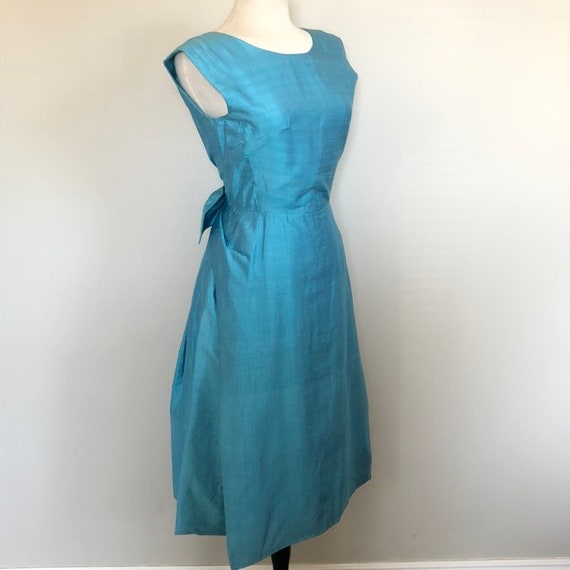 Vintage 60's Corded Silk Turquoise evening Dress … - image 3