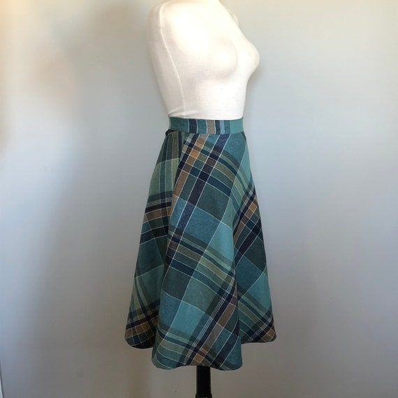 Vintage 70’s 80’s Aqua Wool Plaid A Line Skirt Sz… - image 5