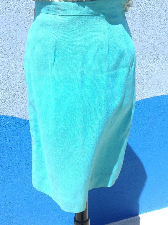 Vintage 50's high waisted wiggle turquoise lenin p