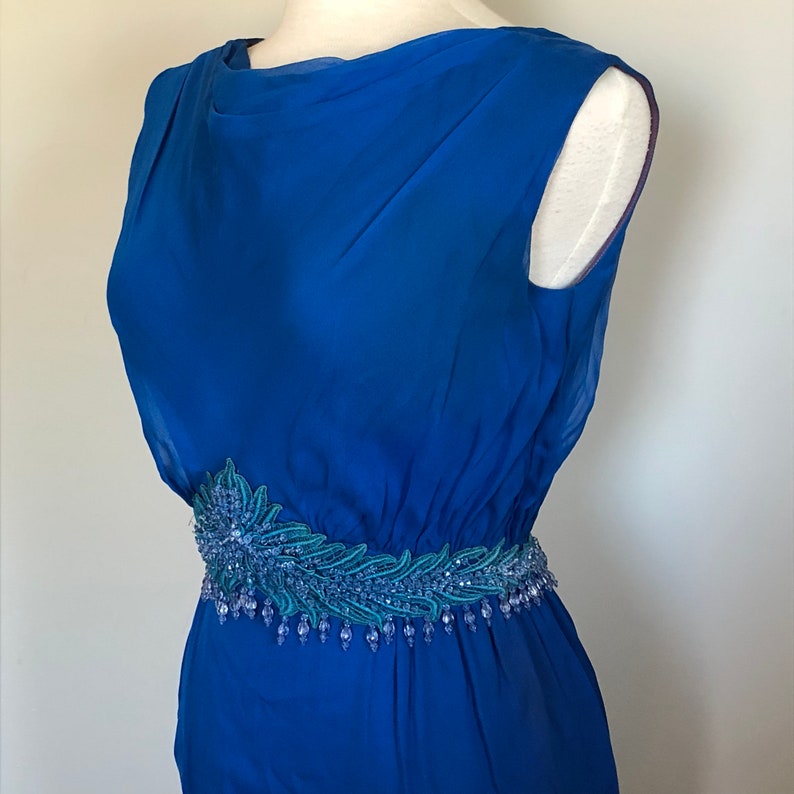 Sexy Vintage Aqua Beaded Chiffon Cocktail Dress Sz 26 W image 4