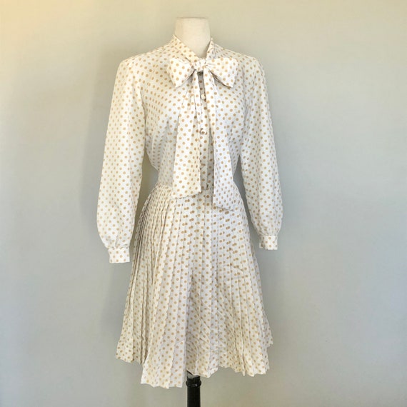 Vintage 60’s 70’s Polka Dot Bow Front Day Dress S… - image 1