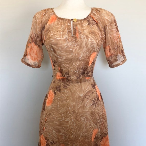 True Vintage Nylon Sheer flowey Floral Day Dress … - image 4