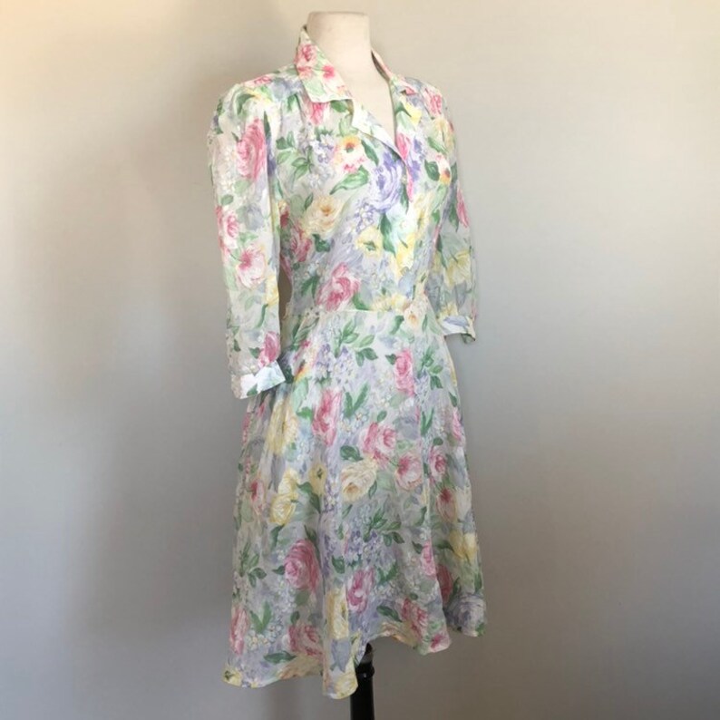 Vintage 80's Does 40's Floral Semi Sheer Summer Day Dress Sz 32 W image 6