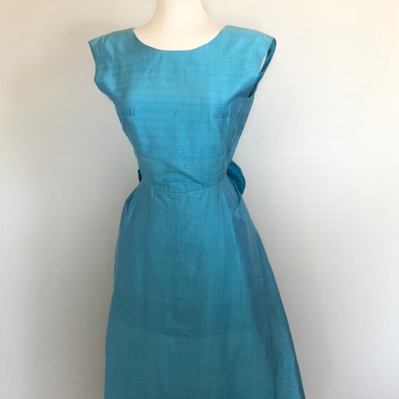 Vintage 60's Corded Silk Turquoise evening Dress … - image 5