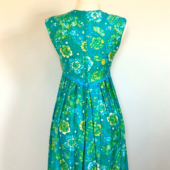 Vintage 60’s Aqua Floral Tiki Hawaiian Maxi dress… - image 5