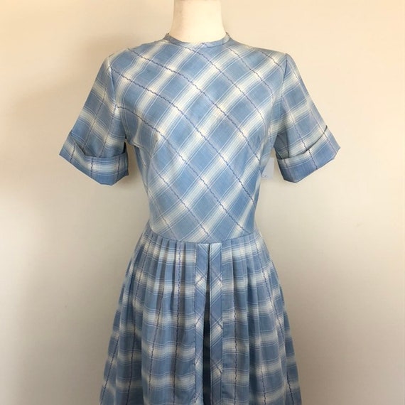 Vintage 50's Western Shadow Plaid Day Dress Sz 28… - image 2