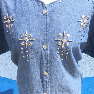 Studded denim vintage 80's throwback rocker shirt blouse image 2