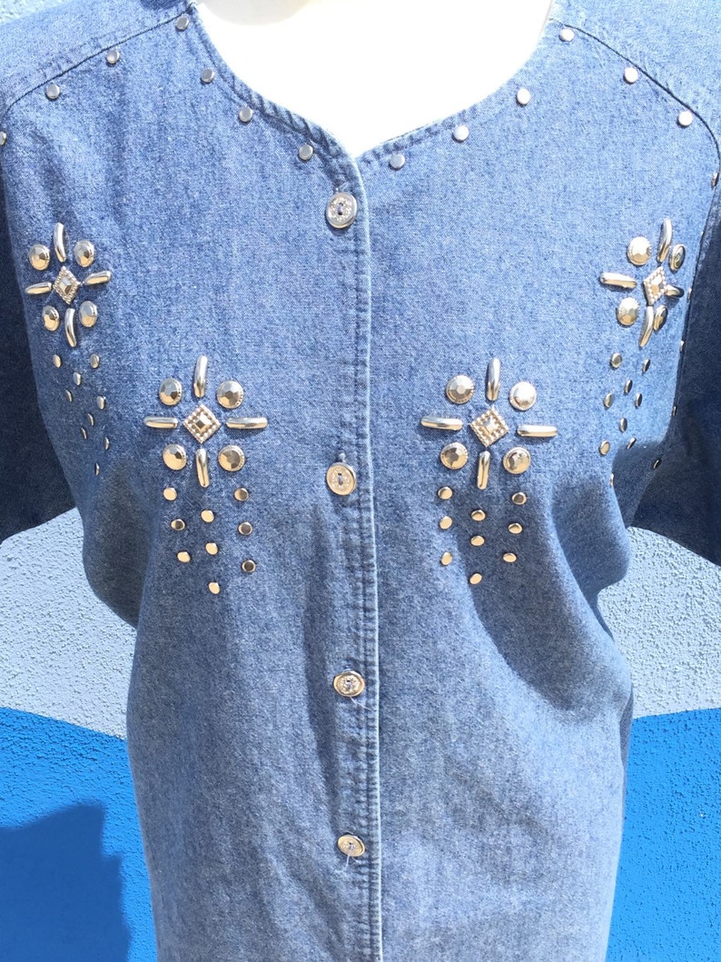 Studded denim vintage 80's throwback rocker shirt blouse image 2