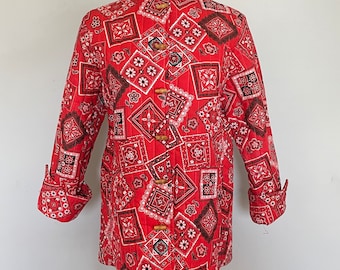 Vintage 70’s 80’s Classic Red Bandana print quilt coat Sz 40” B