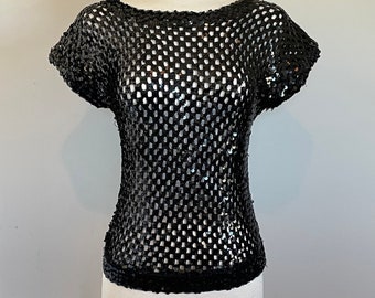 Sexy Vintage 70’s sequin sheer cage blouse Sz 38” B