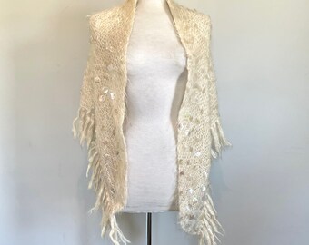 Boho glamour Vintage 60’s large oversized fringe mohair shawl scarf