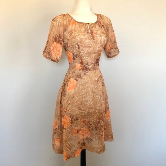 True Vintage Nylon Sheer flowey Floral Day Dress … - image 1