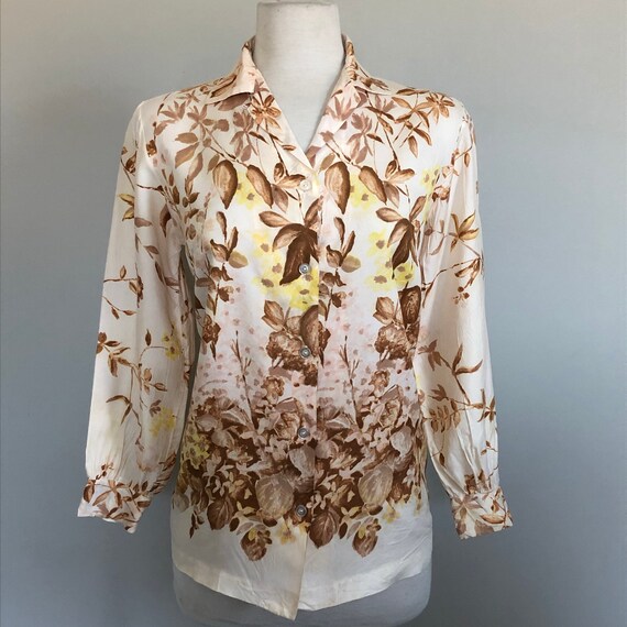 Vintage 60’s Fall Floral border print Day Blouse … - image 7