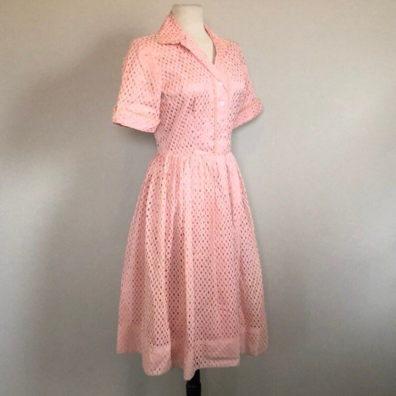Pretty in Pink Classic 50's Vintage Shirt waist Party Dress Sz 26 W image 1