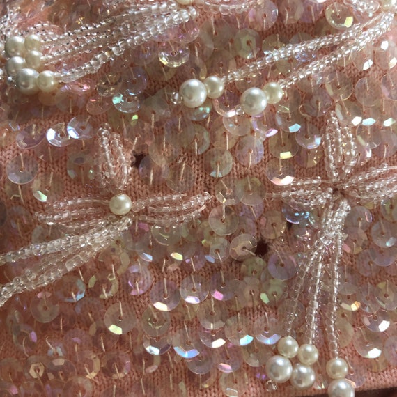 Glamorous Vintage 60’s Baby Pink sequin beaded sw… - image 6