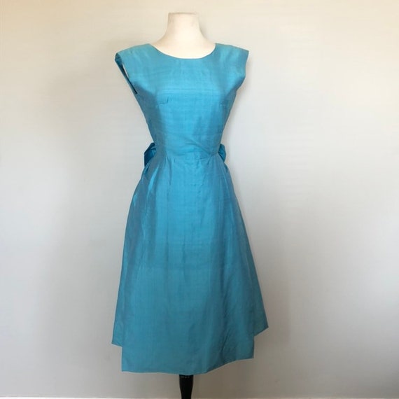Vintage 60's Corded Silk Turquoise evening Dress … - image 7