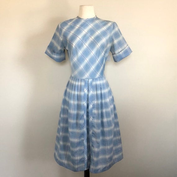 Vintage 50's Western Shadow Plaid Day Dress Sz 28… - image 1