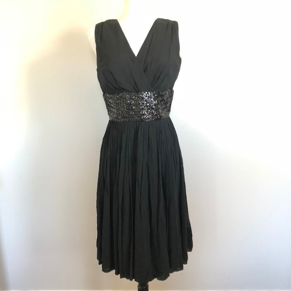 Fabulous Vintage Black Sequins & Chiffon 50's Eve… - image 1