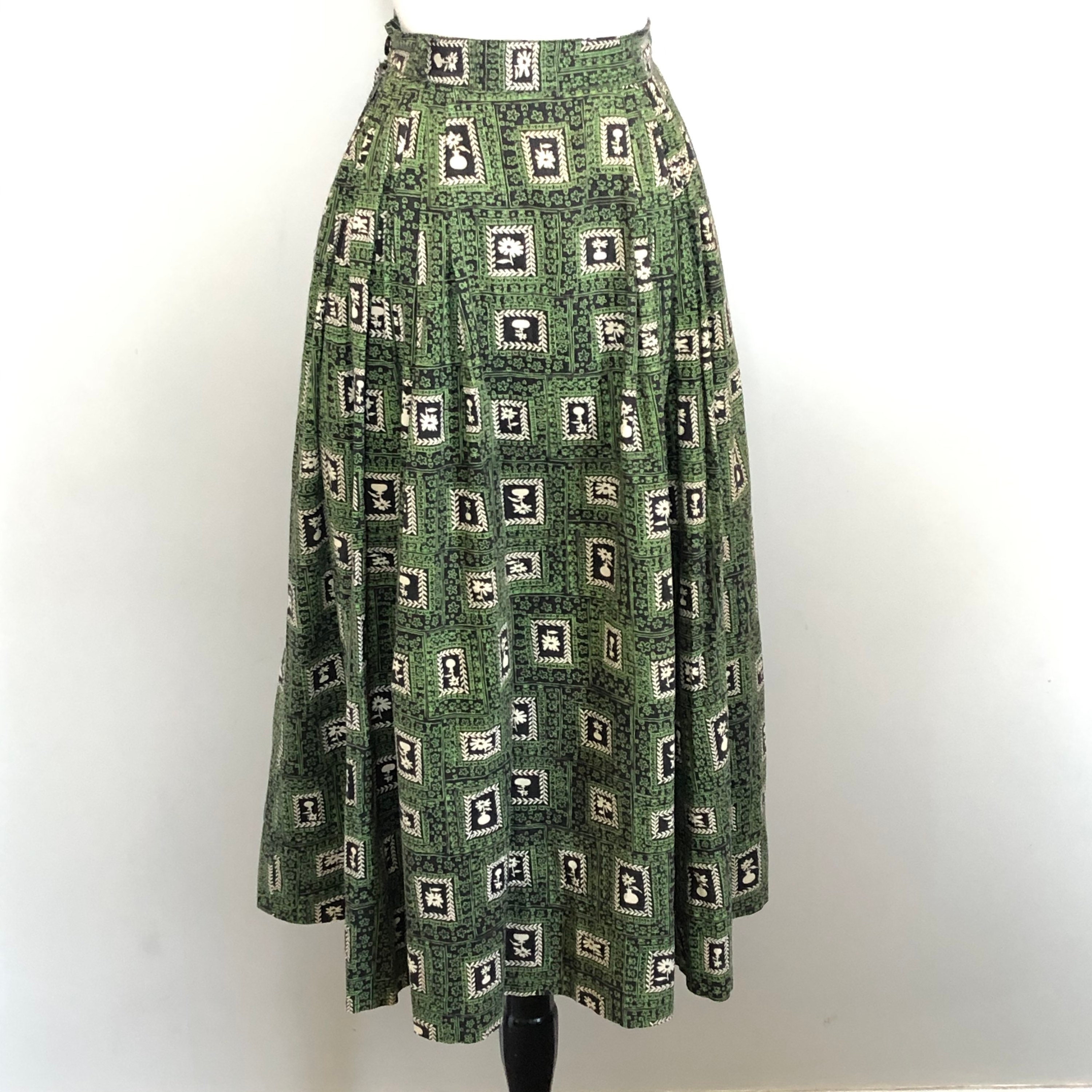 Vintage 50s Border Print Floral Patterned Circle Skirt Sz 28 - Etsy