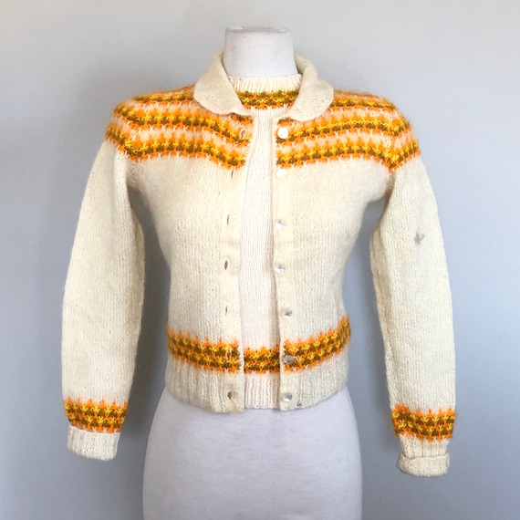 Vintage 50’s Fair Isle Knit Sweater Set Sz 36” B
