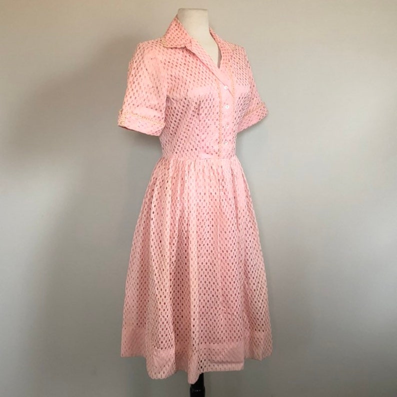 Pretty in Pink Classic 50's Vintage Shirt waist Party Dress Sz 26 W image 6