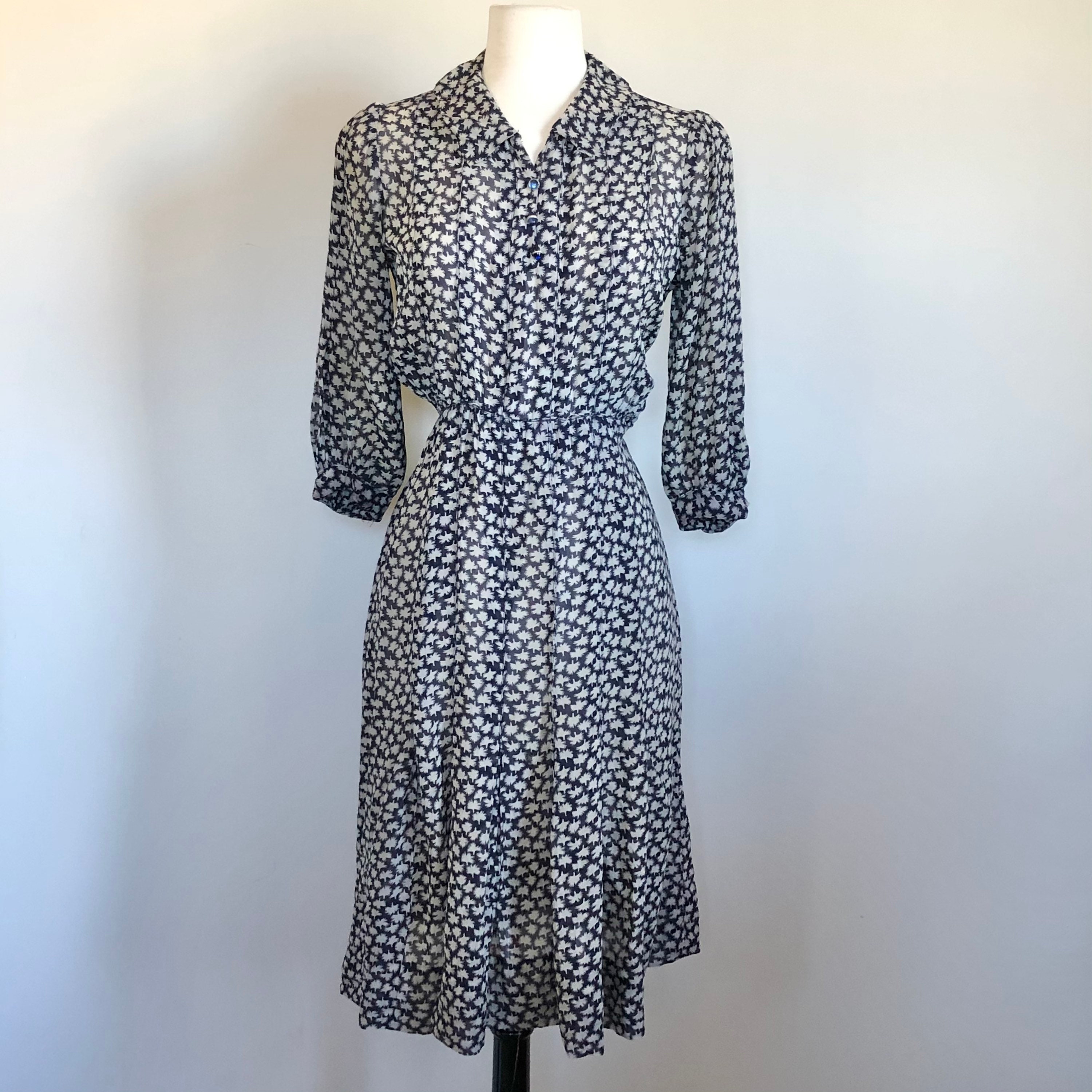 Vintage 1930s Navy Floral Print Day Dress Sz 28 W - Etsy