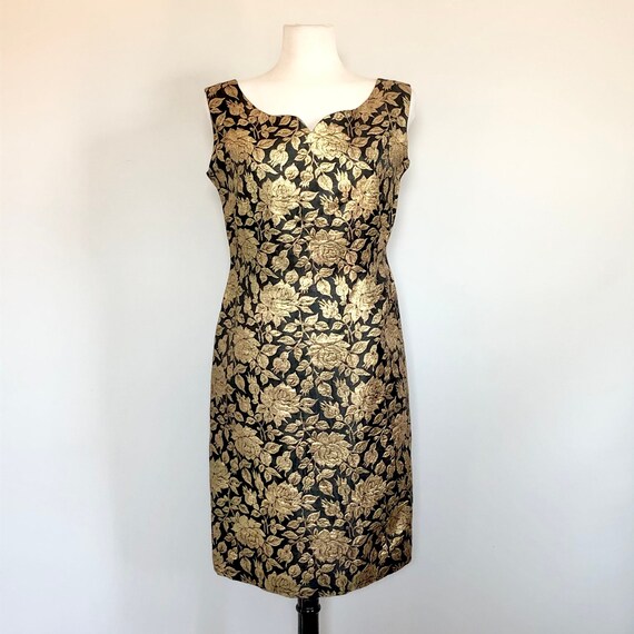 Vintage 60’s Gold Floral Brocade Sexy Wiggle Dres… - image 1