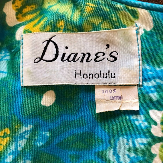 Vintage 60’s Aqua Floral Tiki Hawaiian Maxi dress… - image 8
