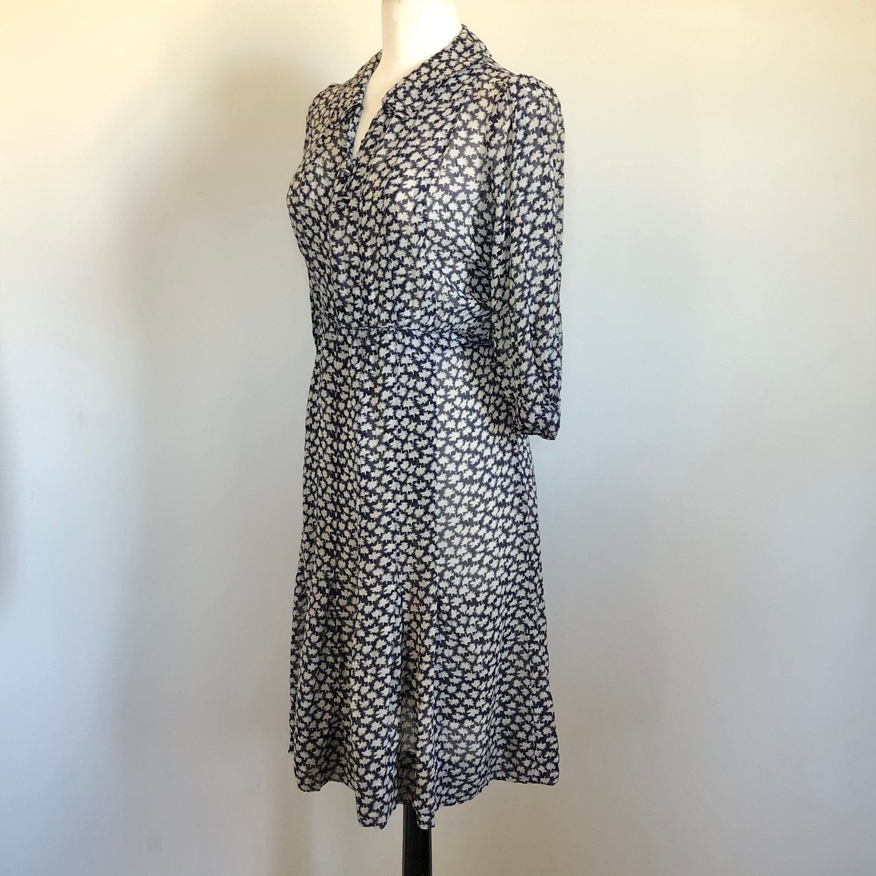 Vintage 1930s Navy Floral Print Day Dress Sz 28 W - Etsy