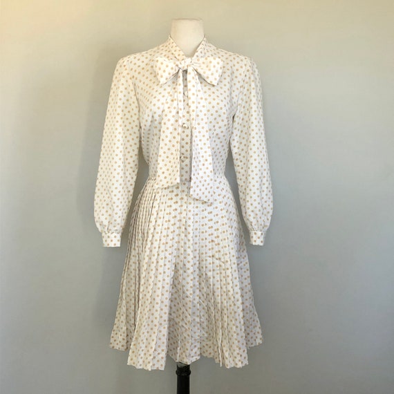 Vintage 60’s 70’s Polka Dot Bow Front Day Dress S… - image 2