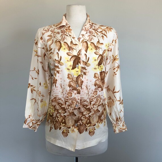 Vintage 60’s Fall Floral border print Day Blouse … - image 1