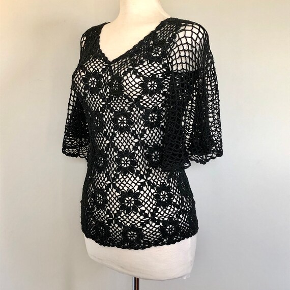 Sexy Vintage 70’s 80’s Black Boho Crochet flutter… - image 3