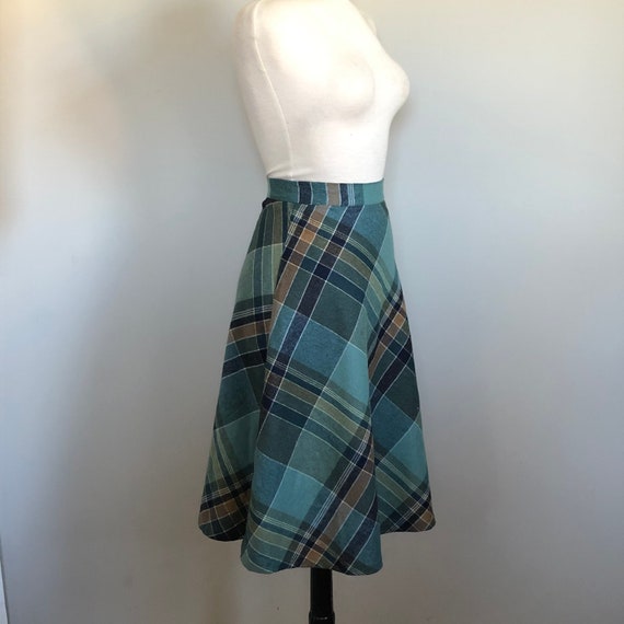 Vintage 70’s 80’s Aqua Wool Plaid A Line Skirt Sz… - image 8