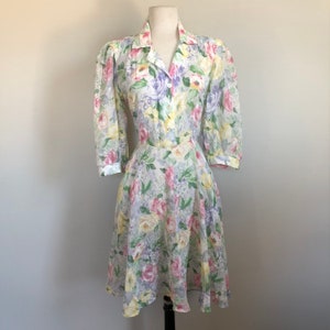 Vintage 80's Does 40's Floral Semi Sheer Summer Day Dress Sz 32 W image 10