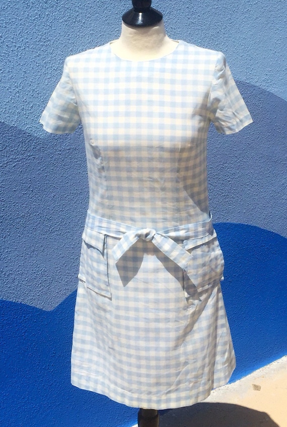 Vintage 60's Gingham GoGo girl Day Dress Sz 34"B - image 1