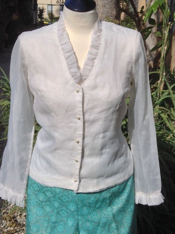 Vintage 60’s Lovely Lady white Nylon sheer Blouse… - image 2