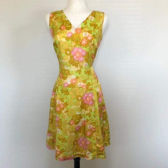 Vintage 60's Mid Century Dropwaist Floral Print S… - image 6