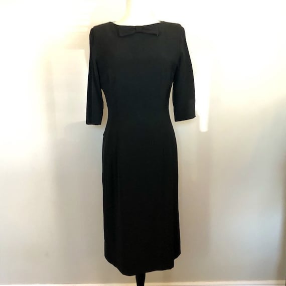 Sexy Demure Vintage 40's 50's Little Black Dress … - image 1