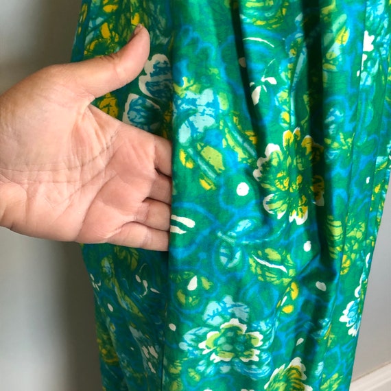 Vintage 60’s Aqua Floral Tiki Hawaiian Maxi dress… - image 7