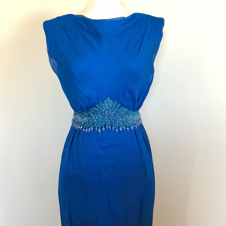 Sexy Vintage Aqua Beaded Chiffon Cocktail Dress Sz 26 W image 2