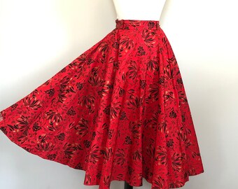 Fantastic Vintage 50’s Taffeta & Velvet Red Circle Skirt Sz 24” W