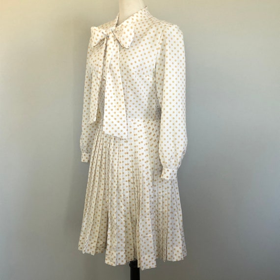 Vintage 60’s 70’s Polka Dot Bow Front Day Dress S… - image 3