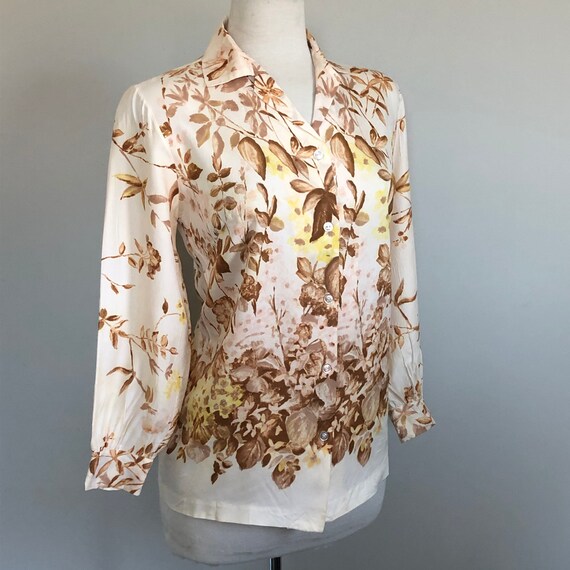 Vintage 60’s Fall Floral border print Day Blouse … - image 2