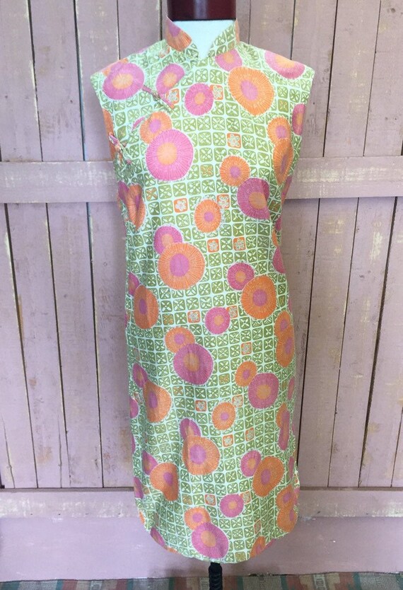 Vintage 50's 60's Tiki Hawaiian Cheongsam Dress Sz