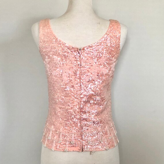 Glamorous Vintage 60’s Baby Pink sequin beaded sw… - image 3